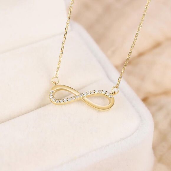 Gold Plated Infinity 8 CZ Love Tiny Infinity Necklace Pendant Necklace Gift